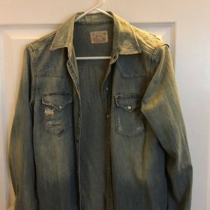 Distressed denim shirt